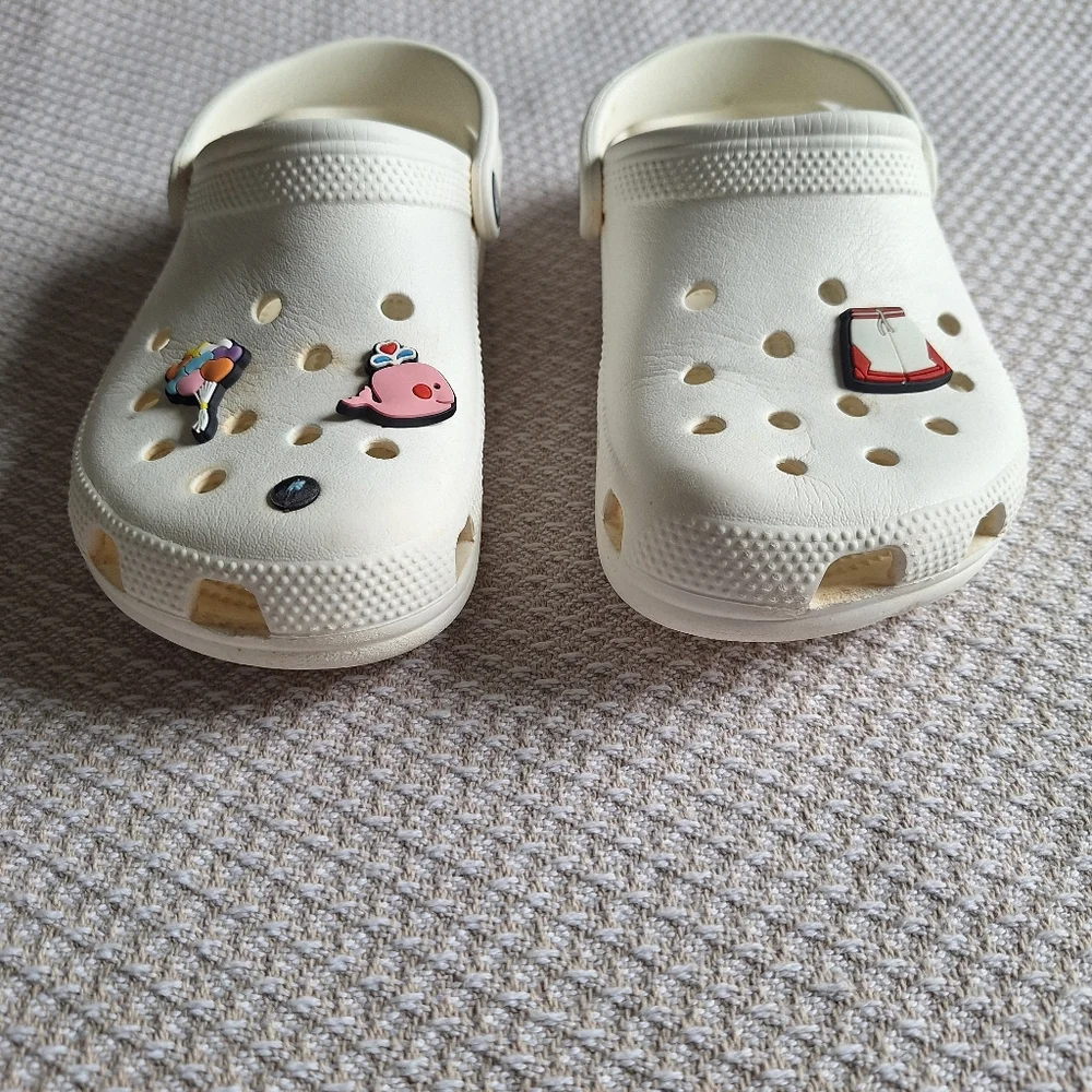 CROCS Kids Cream Clogs with Playful Charms